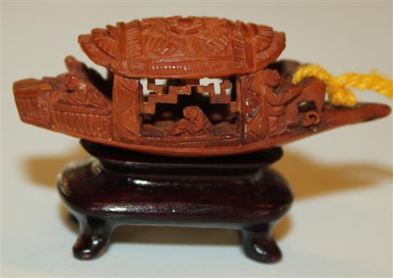 Chinese carved peach stone boat